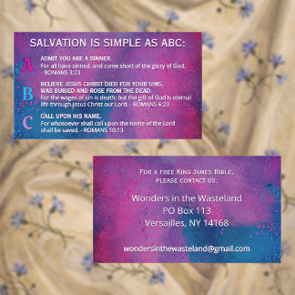 Colorful Gospel ABC's Salvation Christian Ministry Visitkort
