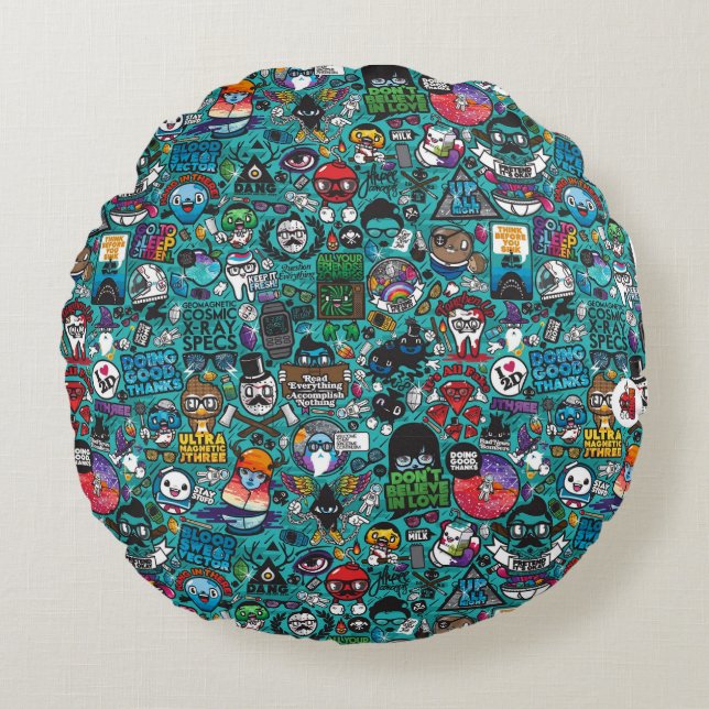 Colorful Graffiti Art. Rund Kudde (Framsidan)