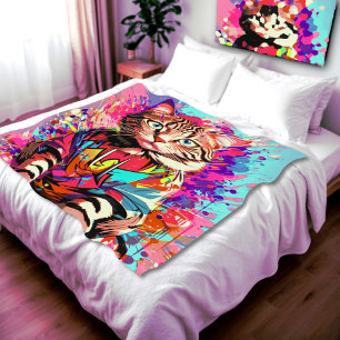 Colorful Graffiti Cat A Burst of Kattdjur Artistry Fleecefilt