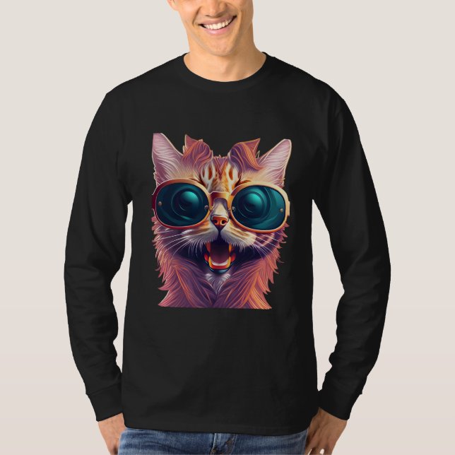 Colorful Graffiti cat art shade bära sunglass T Shirt (Framsida)