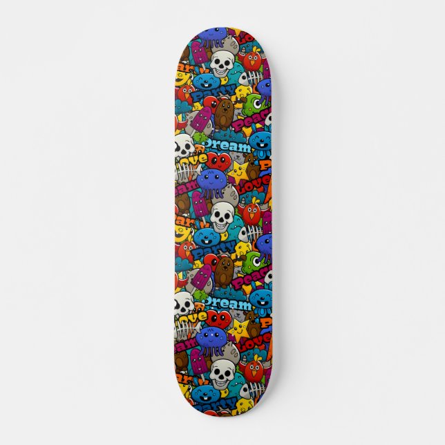 Colorful Graffiti Characters Mönster Mini Skateboard Bräda 18,5 Cm (Framsida)
