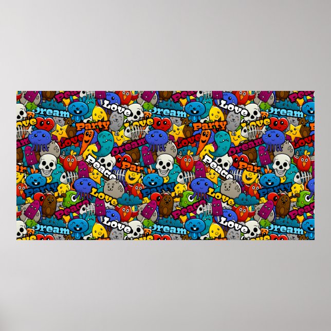 Colorful Graffiti Characters Mönster Poster (Framsidan)