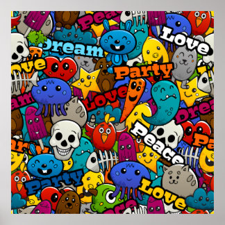 Colorful Graffiti Characters Mönster Poster