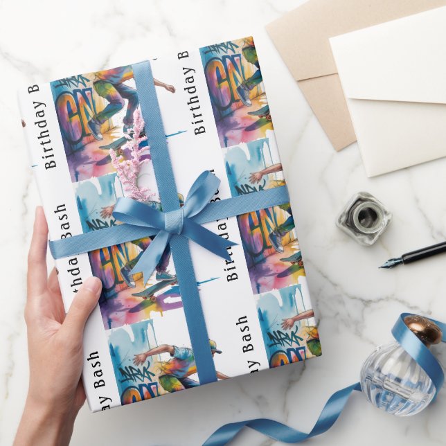Colorful Graffiti Skateboarder Birthday Bash  Presentpapper (Gifting)