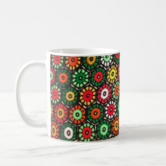 Colorful Granny Circles Crochet Mönster Kaffemugg (Vänster)