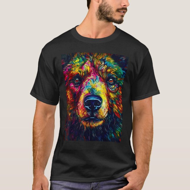 Colorful Grizzly Bear Closeup T Shirt (Framsida)