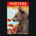 Colorful Grizzly Bear Pop Art Montana Travel Poster<br><div class="desc">This is a modern digital pop art style creative wildlife portrait of a grizzly bear on a colorful background with shades of red, orange, blue and yellow. I added a typography element at the top with the word: Montana in a distressed yellow all caps font to give it a travel...</div>