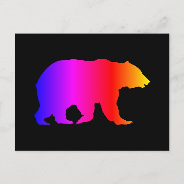 Colorful Grizzly Bear Silhouette Vykort (Framsida)