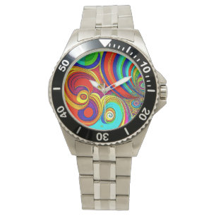 Colorful Groovy Rainbow Swirls Armbandsur