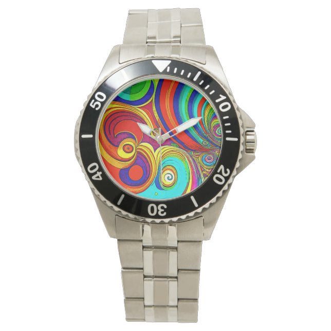 Colorful Groovy Rainbow Swirls Armbandsur (Framsida)