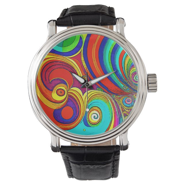 Colorful Groovy Rainbow Swirls Armbandsur (Framsida)