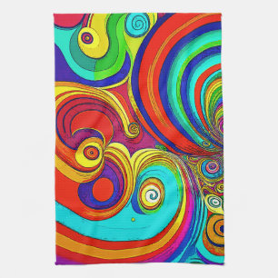 Colorful Groovy Rainbow Swirls Kökshandduk