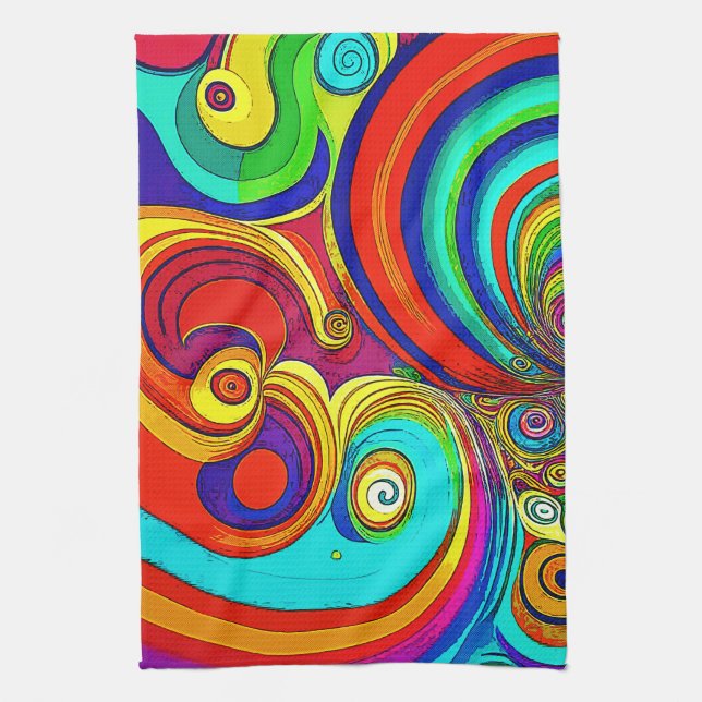 Colorful Groovy Rainbow Swirls Kökshandduk (Vertikal)