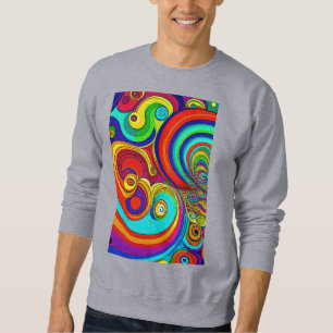 Colorful Groovy Rainbow Swirls Lång Ärmad Tröja