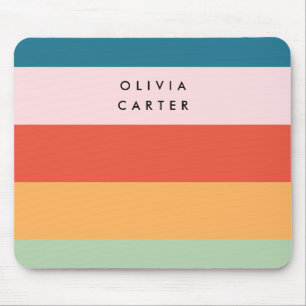 Colorful Groovy Retro Vågrät Rand Namn Musmatta