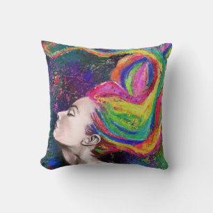 Colorful Hair Woman Dekorativ kudde