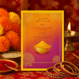 Colorful Haldi guld Mandala & Turmeric Bowl Hindu Inbjudningar