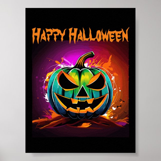 Colorful Halloween Creepy Pumpkin Black Poster (Framsidan)