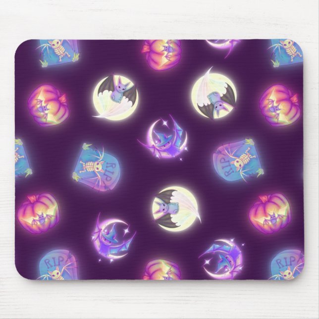 Colorful Halloween Cute Fladdermöss Teckning Mönst Musmatta (Framsidan)
