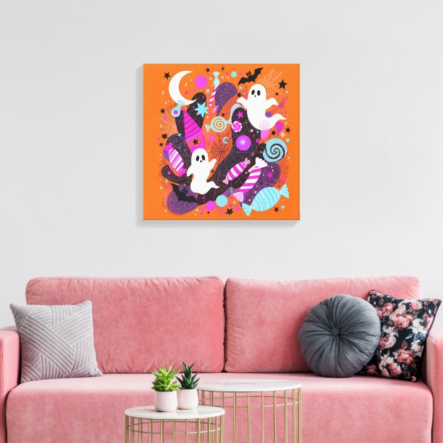 Colorful Halloween Ghosts and Candy Canvastryck (Insitu (Vardagsrum))