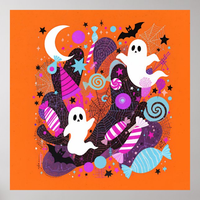 Colorful Halloween Ghosts and Candy Poster (Framsidan)