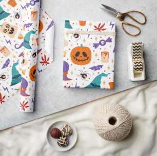 Colorful Halloween Symbols Mönster Presentpapper
