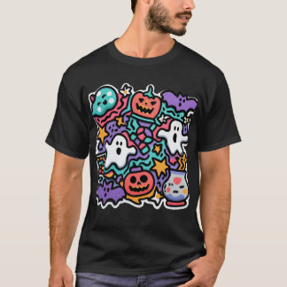 Colorful Halloween Tecknad Spöken & Pumpkins T-Shi T Shirt