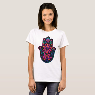 Colorful Hamsa Hand with Floral Mandala – Boho Spi T Shirt