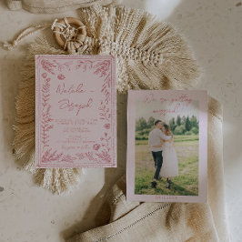 Colorful Hand Drawn Floral Garden Photo Wedding Inbjudningar
