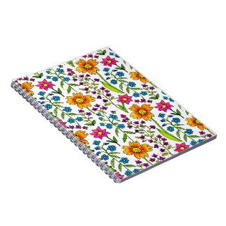 Colorful Hand-Drawn Wildflower Pattern  Anteckningsbok