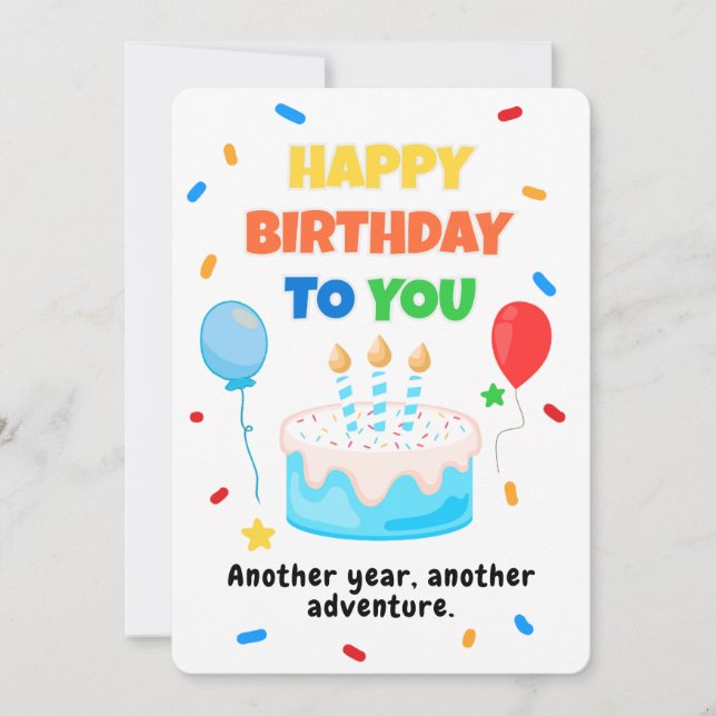 Colorful Happy Birthday Card with Balloons & Cake Inbjudningar (Framsida)