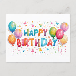 Colorful Happy Birthday Confetti And Balloons Vykort