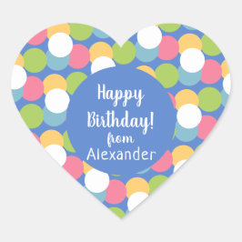 Colorful Happy Birthday from Name Blue Hjärtformat Klistermärke