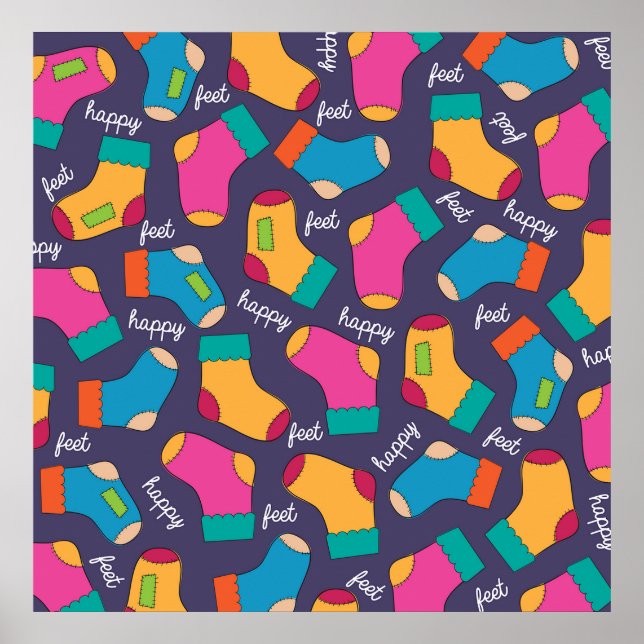 Colorful Happy Feet Socks Pattern Poster (Framsidan)