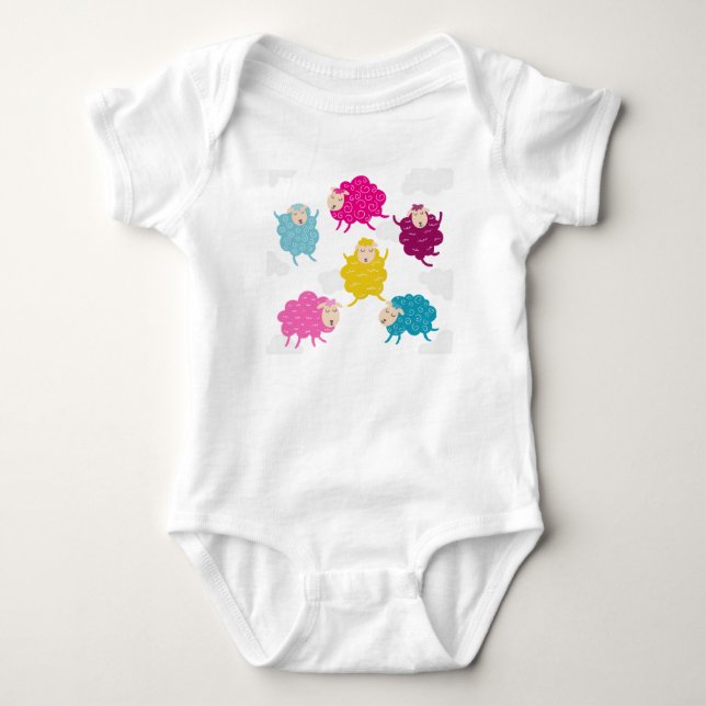 Colorful Happy Sheep Baby Bodysuit T Shirt (Framsida)