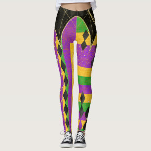 Colorful Harlequin Mardi Gras Färg Argyle Rand Leggings