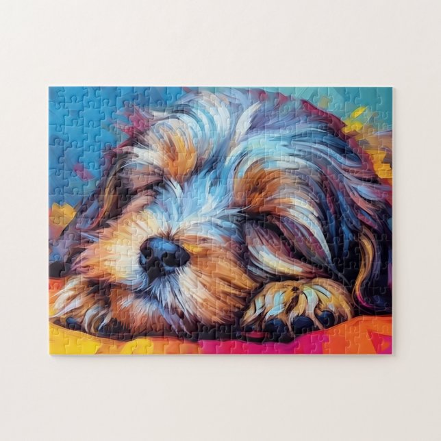 Colorful Havanese hund sov Pussel (Horisontell)