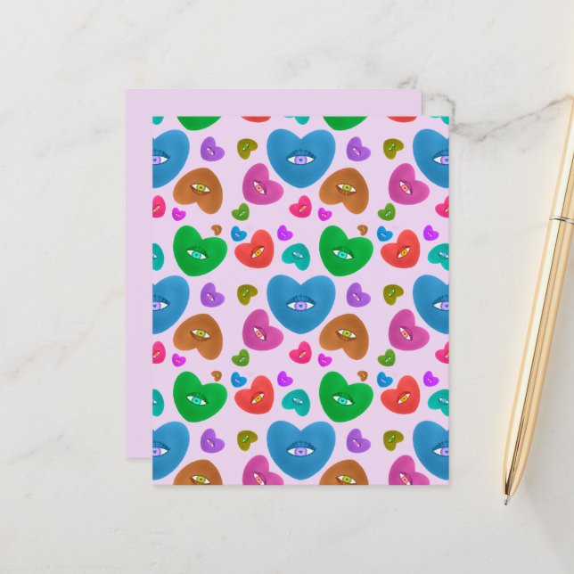 Colorful Hearts Kärlek Valentine Eyeball (Fram/Back In Situ)