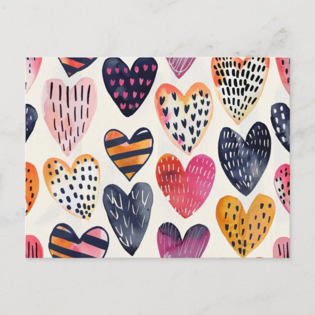 Colorful Hearts Love Handmade Pattern Vykort (Framsida)