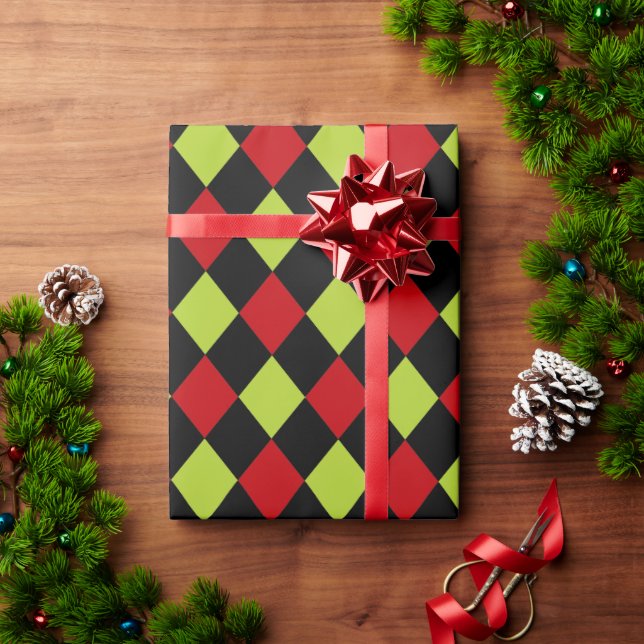 Colorful Helgdag Harlequin Mönster Presentpapper (Julgåva)