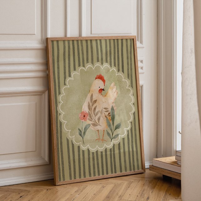 Colorful Hen Nursery Wall Art Poster (Chicken nursery wall art print for toddler room farmhouse decor)