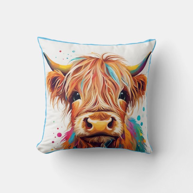 Colorful Highland Cow Calf Kudde (Framsida)
