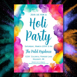 Colorful Hindu Holi Festival Party Inbjudningar