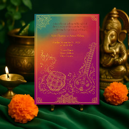 Colorful Hindu Sangeet Mandala och musikinstrument Inbjudningar