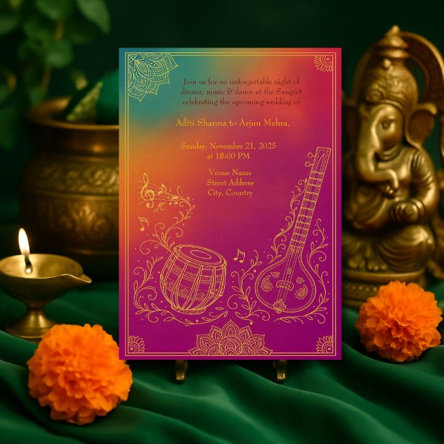Colorful Hindu Sangeet Mandala och musikinstrument Inbjudningar (Skapare uppladdad)