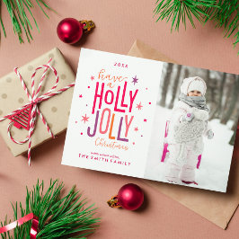 Colorful Holly Jolly-julfoto Julkort