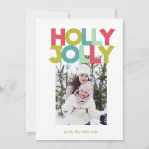 Colorful Holly Jolly Photo julkort Inbjudningar