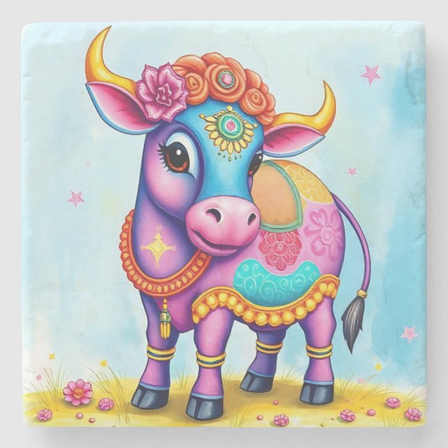 Colorful Holy Diwali Cows in Festive Disguises Stenunderlägg (Framsidan)