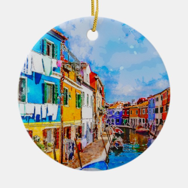 Colorful house on Burano, Venedig, Italien. Julgransprydnad Keramik (Framsidan)