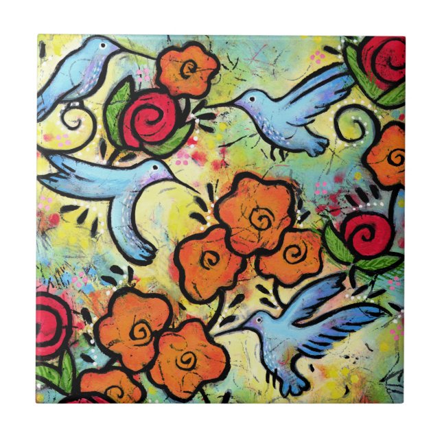 Colorful Hummingbird Garden Kakelplatta (Framsidan)